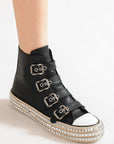 Beast Fashion Multi-Buckle Straps Studded Platform Sneakers