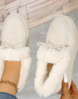 Bow Furry Round Toe Flat Slip-Ons