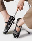 Light Gray PU Leather Studded Flat Loafers