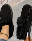 Bow Furry Round Toe Flat Slip-Ons