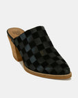 Beast Fashion Woven Checkerboard Block Heel Mule Shoes