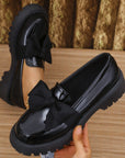 Bow PU Leather Round Toe Loafers