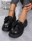 Bow PU Leather Round Toe Loafers