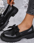 Bow PU Leather Round Toe Loafers