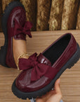 Bow PU Leather Round Toe Loafers