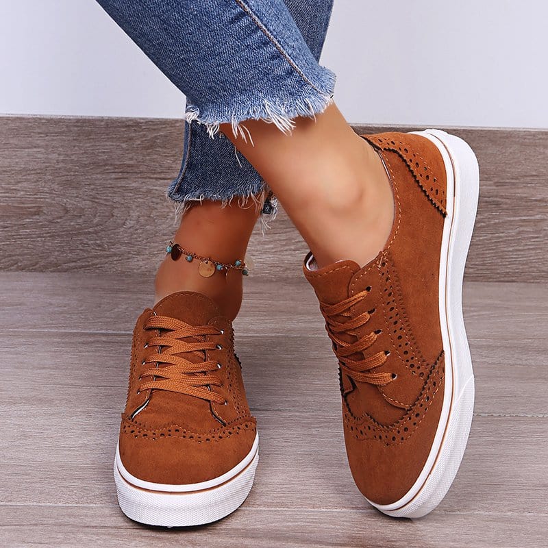 Rosy Brown Suede Lace-Up Flat Sneakers