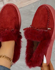 Bow Furry Round Toe Flat Slip-Ons