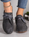 Dark Gray Lace-Up Round Toe Wedge Sandals