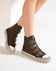 Beast Fashion Multi-Buckle Straps Studded Platform Sneakers