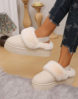 Faux Fur Round Toe Platform Slippers