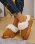 Faux Fur Round Toe Platform Slippers