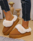 Faux Fur Round Toe Platform Slippers