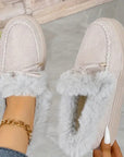 Bow Furry Round Toe Flat Slip-Ons