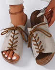 Gray Lace-Up Open Toe Wedge Sandals