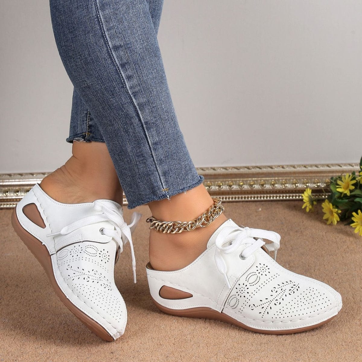 Gray Lace-Up Round Toe Wedge Sandals