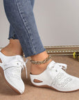 Gray Lace-Up Round Toe Wedge Sandals