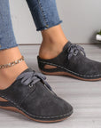 Dark Gray Lace-Up Round Toe Wedge Sandals