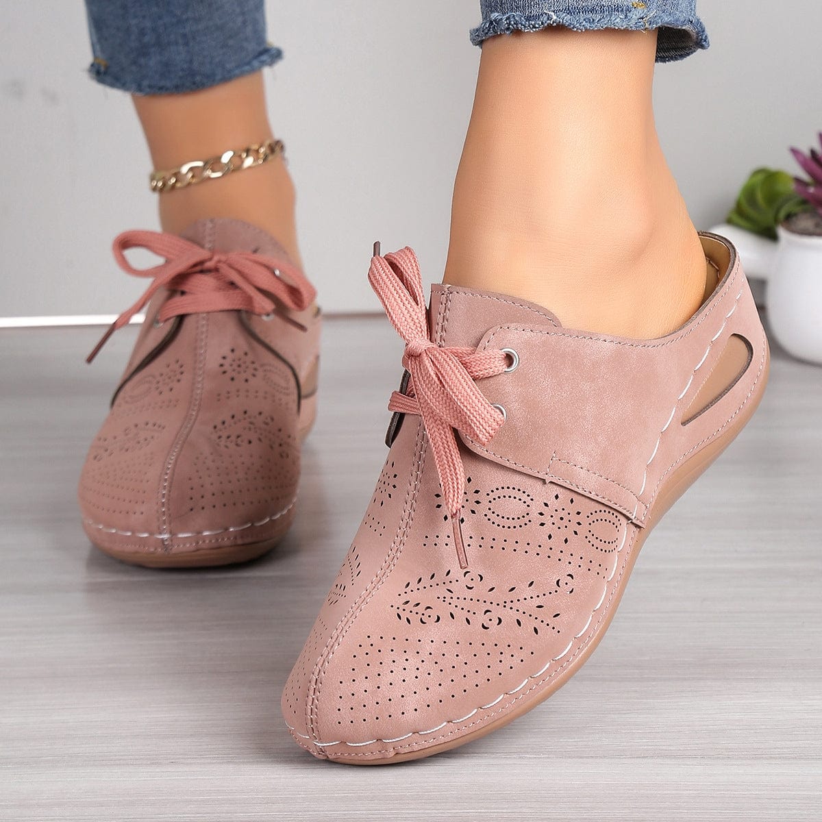 Gray Lace-Up Round Toe Wedge Sandals