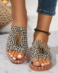 Fringe Leopard Open Toe Sandals