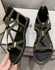 Open Toe Back Zipper Flat Sandals