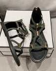 Open Toe Back Zipper Flat Sandals