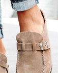 Light Gray Round Toe Low Heel Buckle Sneakers