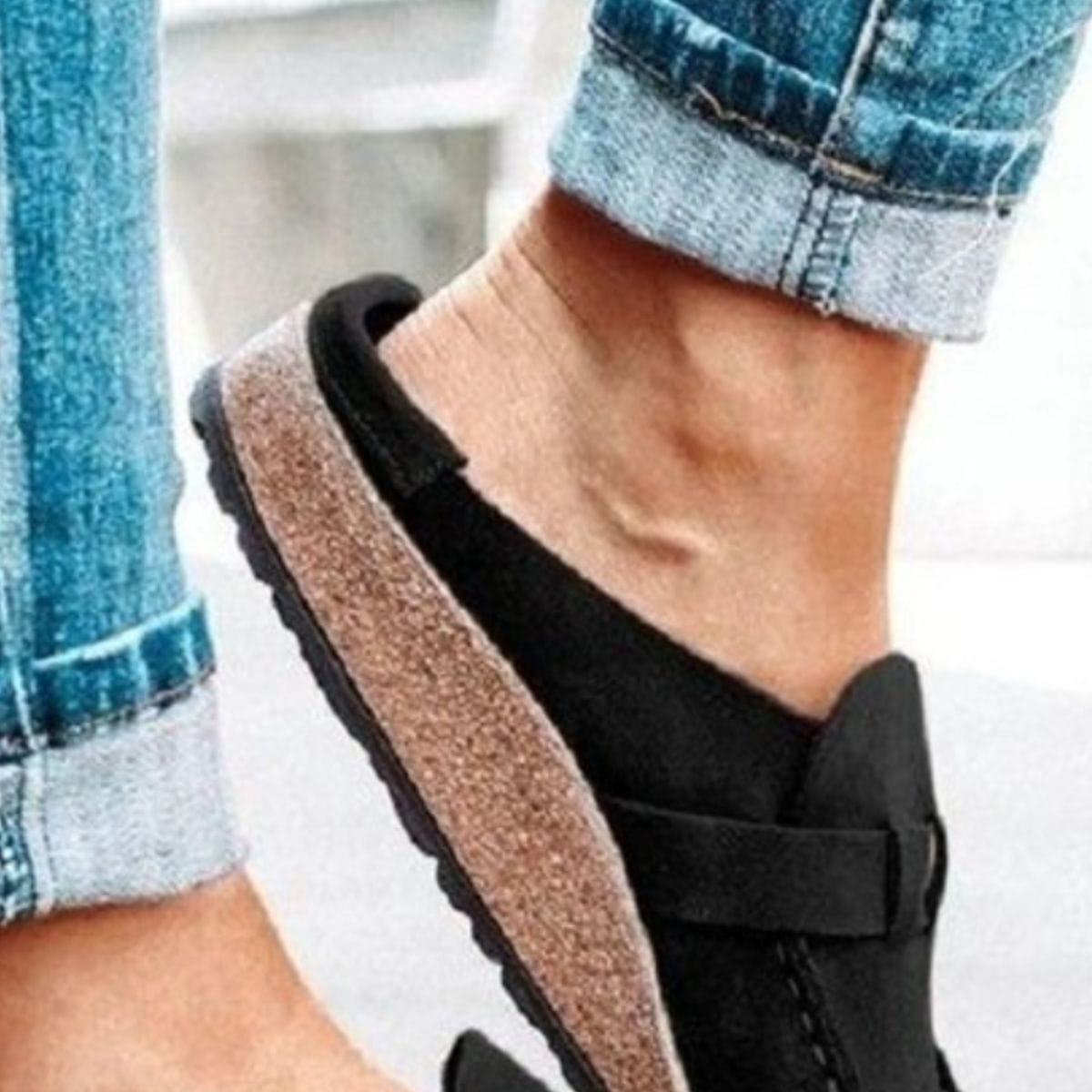 Gray Round Toe Low Heel Buckle Sneakers