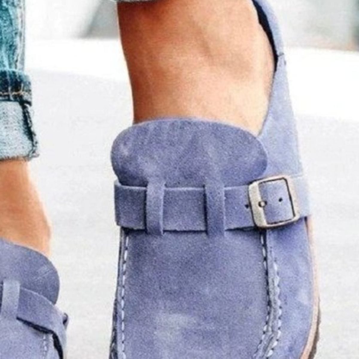 Light Gray Round Toe Low Heel Buckle Sneakers