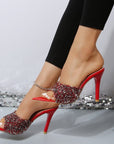 Sequin Point Toe Mid Heel Sandals