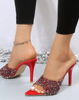 Sequin Point Toe Mid Heel Sandals