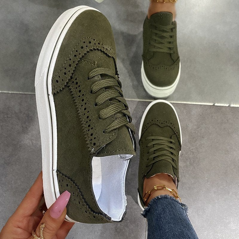 Dim Gray Suede Lace-Up Flat Sneakers