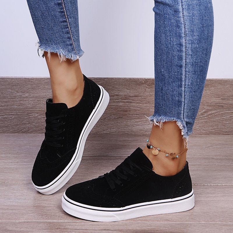 Dark Gray Suede Lace-Up Flat Sneakers