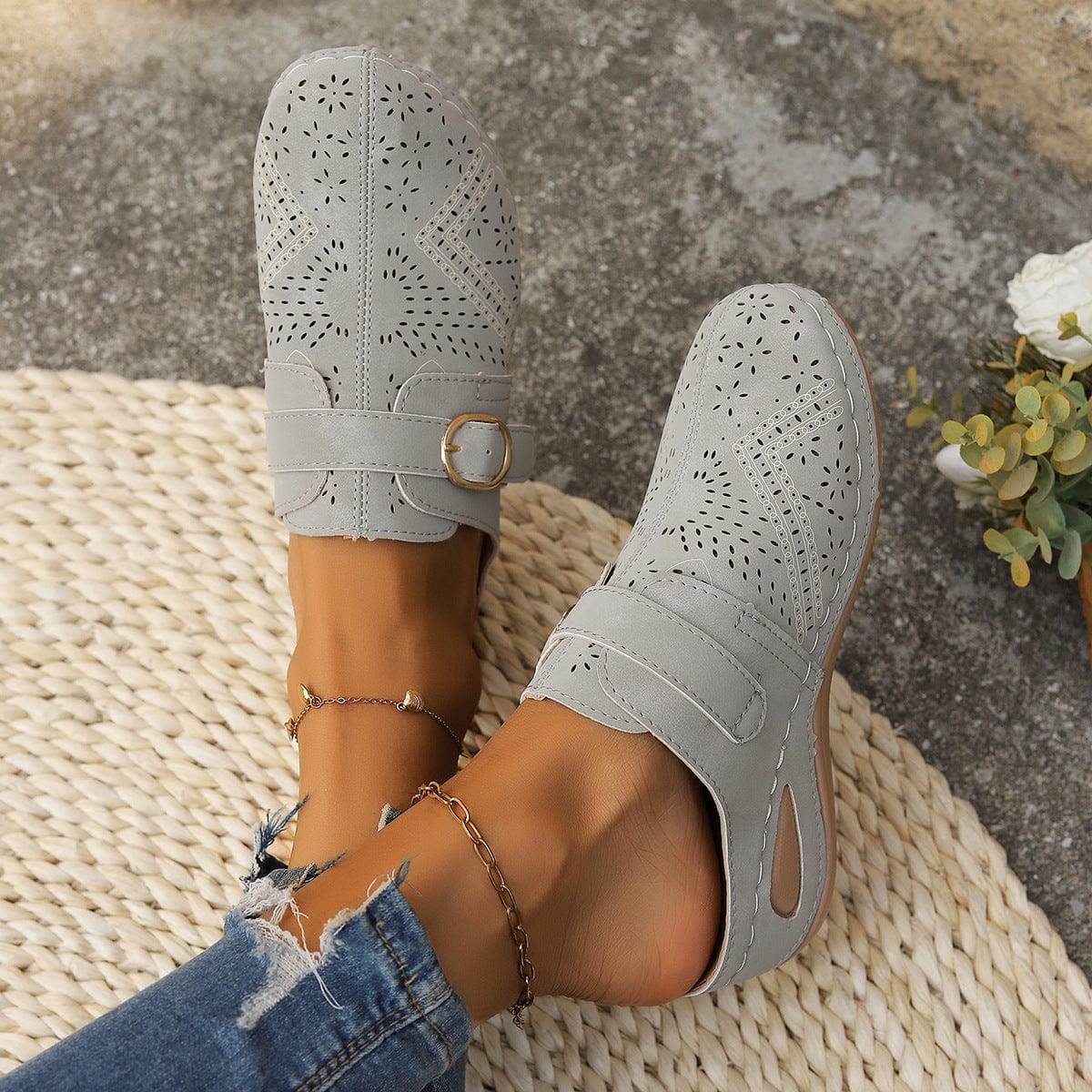 Dim Gray Suede Round Toe Wedge Sandals