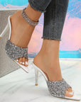 Sequin Point Toe Mid Heel Sandals