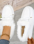 Bow Furry Round Toe Flat Slip-Ons