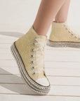 Beast Fashion Glitter Lace-Up Studded Platform Sneakers