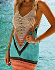 Gray Double Take Openwork V-Neck Tank Knit Cover Up