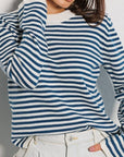 Striped Round Neck Long Sleeve Sweater