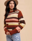 Annie Wear Color Block Round Neck Long Sleeve Sweater