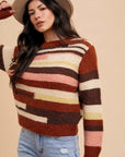 Annie Wear Color Block Round Neck Long Sleeve Sweater