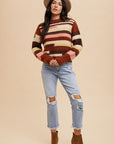 Annie Wear Color Block Round Neck Long Sleeve Sweater