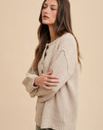 Annie Wear Half Button Ribbed Hem Sweater