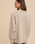 Annie Wear Half Button Ribbed Hem Sweater