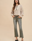 Annie Wear Half Button Ribbed Hem Sweater