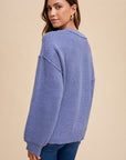 Annie Wear Half Button Ribbed Hem Sweater