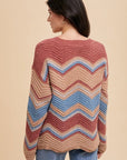 Annie Wear Multi Color Zig-Zag Round Neck Sweater