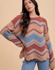 Annie Wear Multi Color Zig-Zag Round Neck Sweater