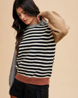 Annie Wear Striped Color Block Round Neck Sweater