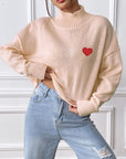 Heart Turtleneck Long Sleeve Sweater