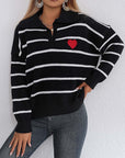 Striped Johnny Collar Long Sleeve Sweater